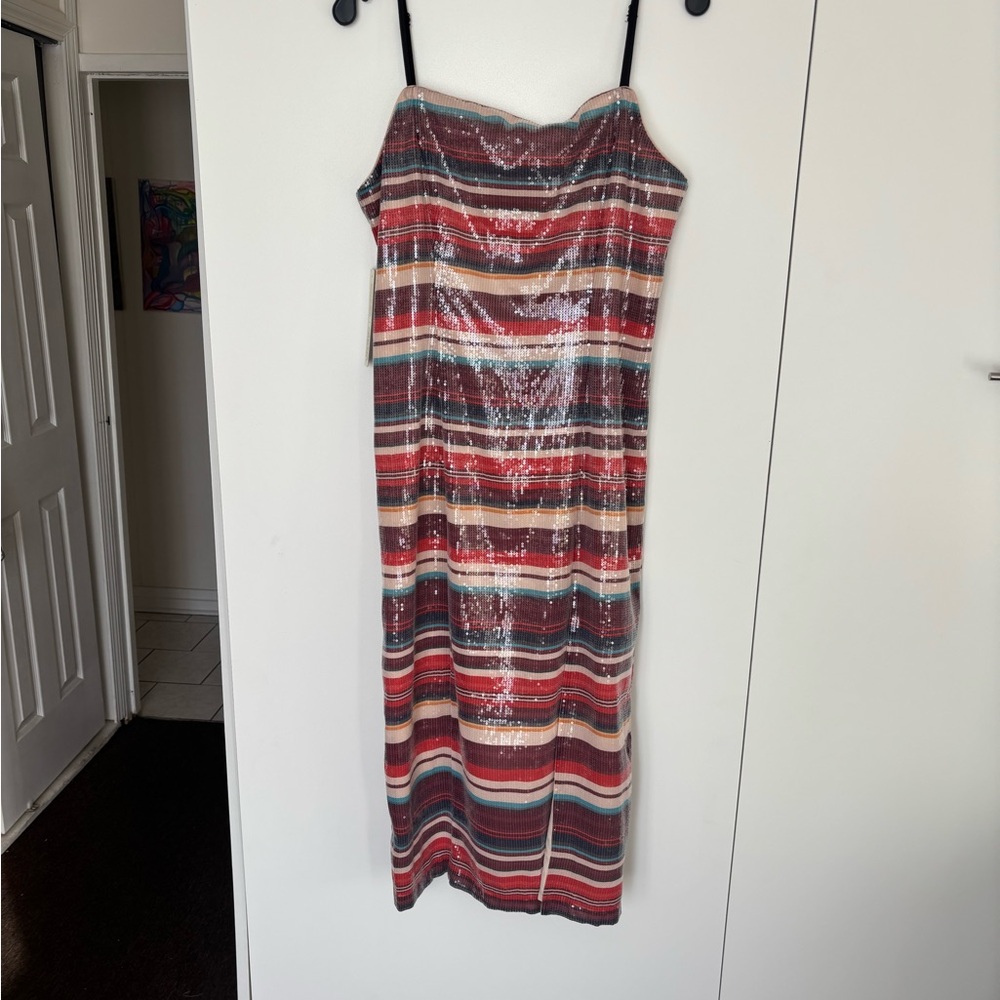 Hutch Anthropologie Multicolor Sequin Dress with side slit
